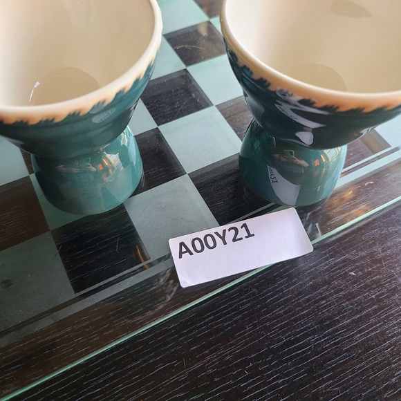 Teal and White Ceramic Egg Cups Set Of Two - Picture 7 of 7